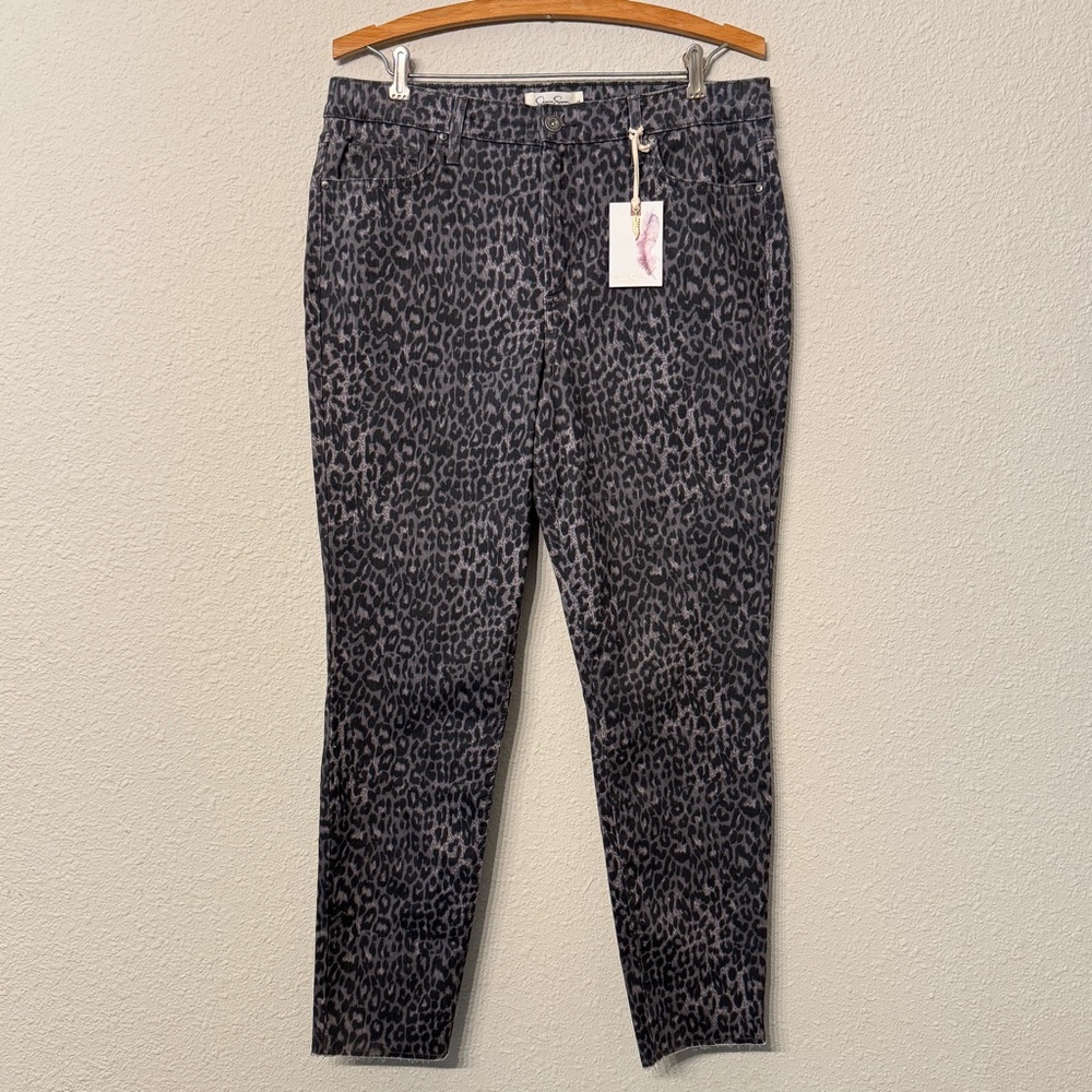 Jessica Simpson Charcoal Black Leopard Ankle Jeans